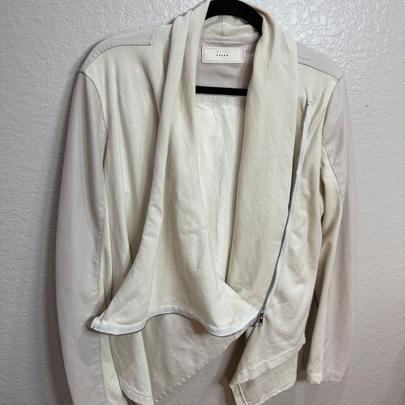 BLANKNYC Womens Sz M Asymmetrical Drape Lagenlook Jacket Cream Quiet Luxury - Picture 9 of 12